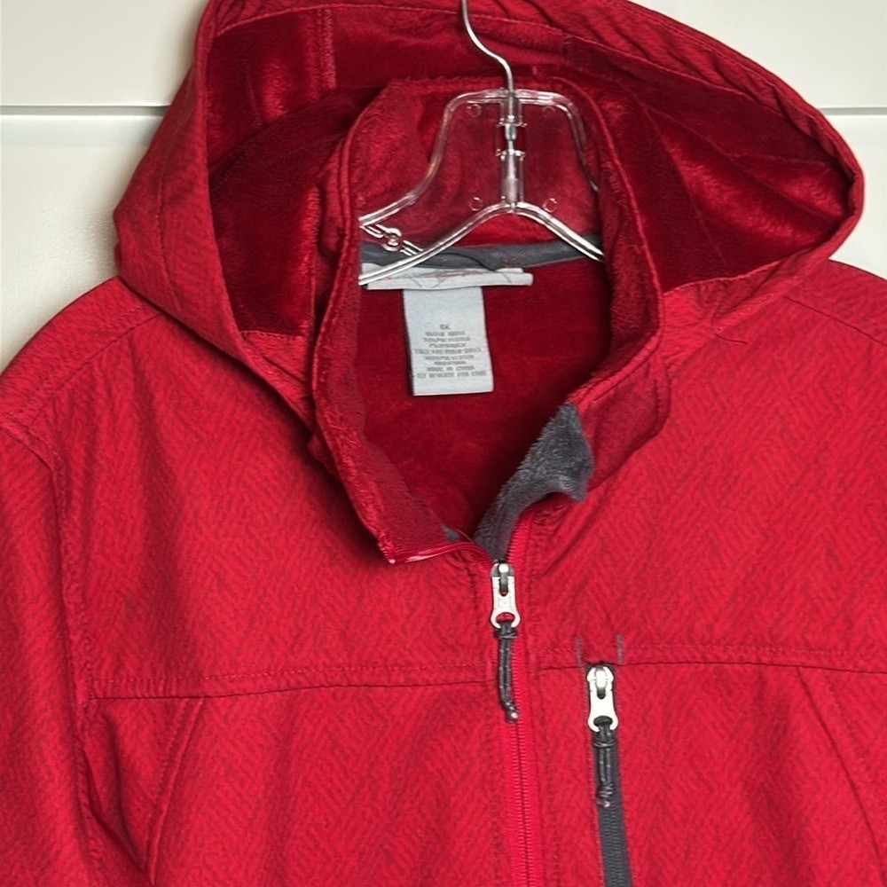 Free Country Womens Red Herringbone Softshell Hooded Jacket Size 1X - Picture 2 of 14